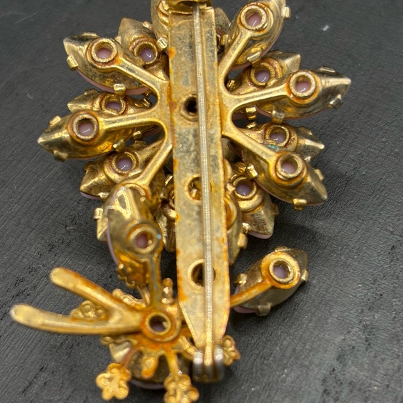 VINTAGE FLOWER BROOCH GLASS STONES - Picture 3 of 5